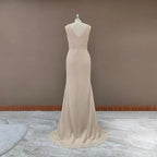 NumberSea - Bridesmaid Dresses Simple V Neck Sleeveless Sheath Pleated Long With Slit