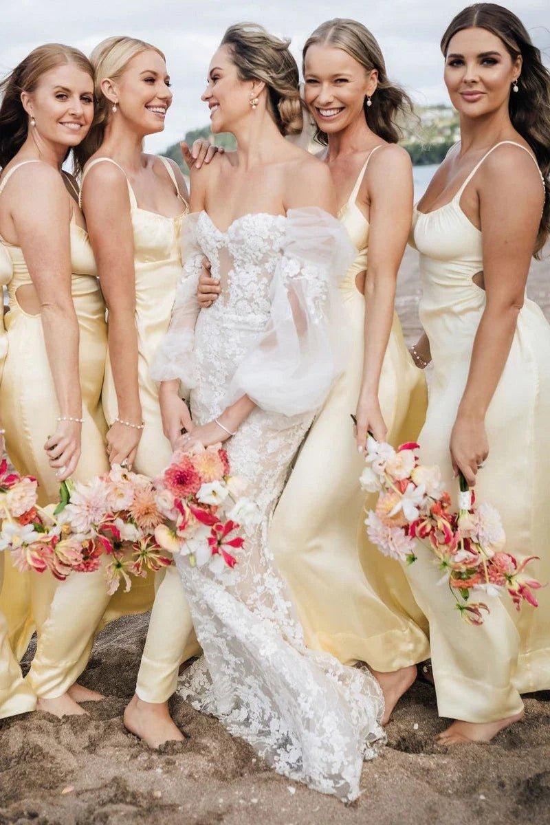 NumberSea - Bridesmaid Dresses Spaghetti Straps Cutout Long