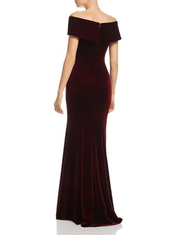 Meerjungfrau/Trompete Mutter der Braut Kleid Hochzeit Gast Elegant Hohe Split Off Schulter Bodenlangen Samt Kurzarm Nein mit Split Vorne Volltonfarbe