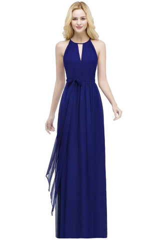 Burgundy Halter A-line Floor Length Bridesmaid Dresses with Bow Sash