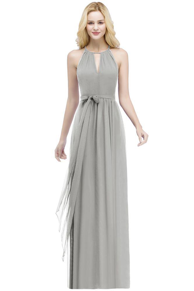 Burgundy Halter A-line Floor Length Bridesmaid Dresses with Bow Sash