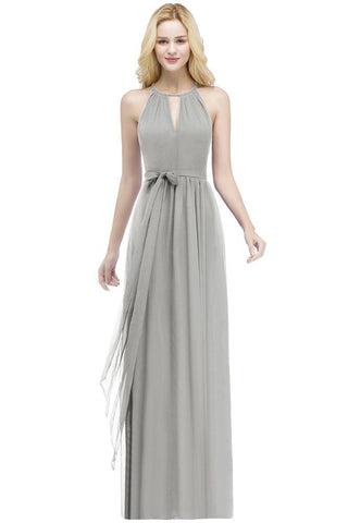 Burgundy Halter A-line Floor Length Bridesmaid Dresses with Bow Sash