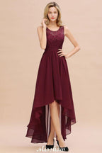Burgunderrotes Hi-Lo Abendkleid mit ärmellosem Spitzenkleid für Brautjungfern