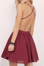 Burgundy Homecoming Dress Spaghetti Straps A-line Lace Short Prom Dress