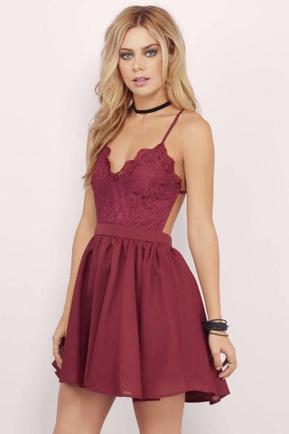 Burgundy Homecoming Dress Spaghetti Straps A-line Lace Short Prom Dress