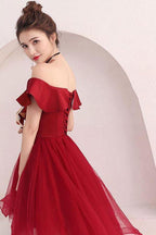 Burgundy Tulle Off Shoulder Short Prom Dress Burgundy Homecoming Dress