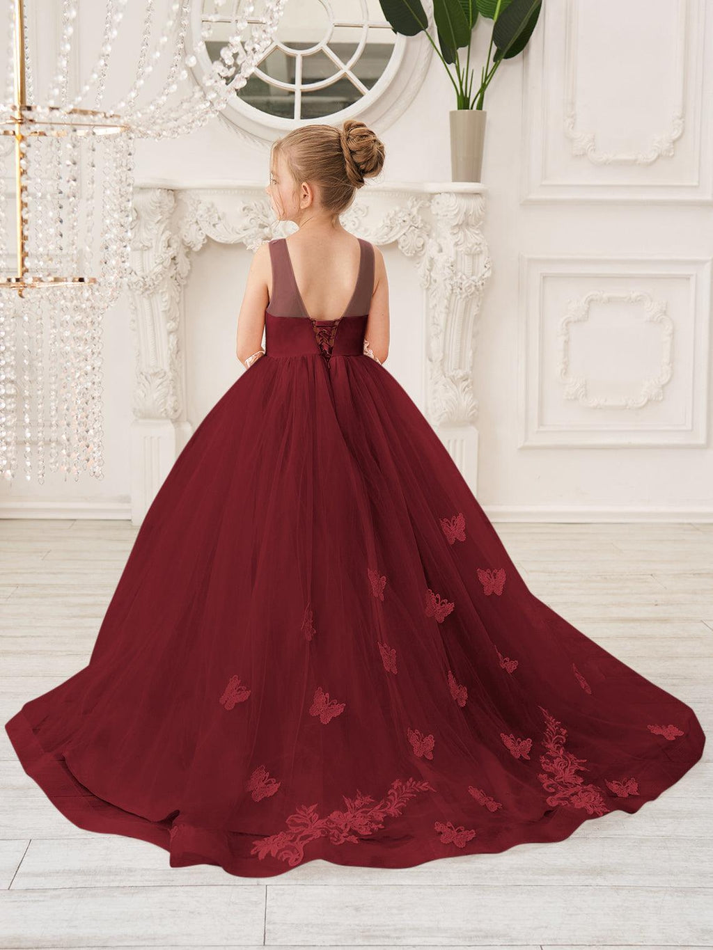 Elegante vestido de tul sin mangas estilo princesa de corte A para niña de las flores 
