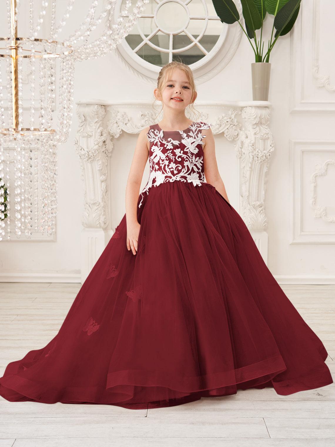 Elegante vestido de tul sin mangas estilo princesa de corte A para niña de las flores 