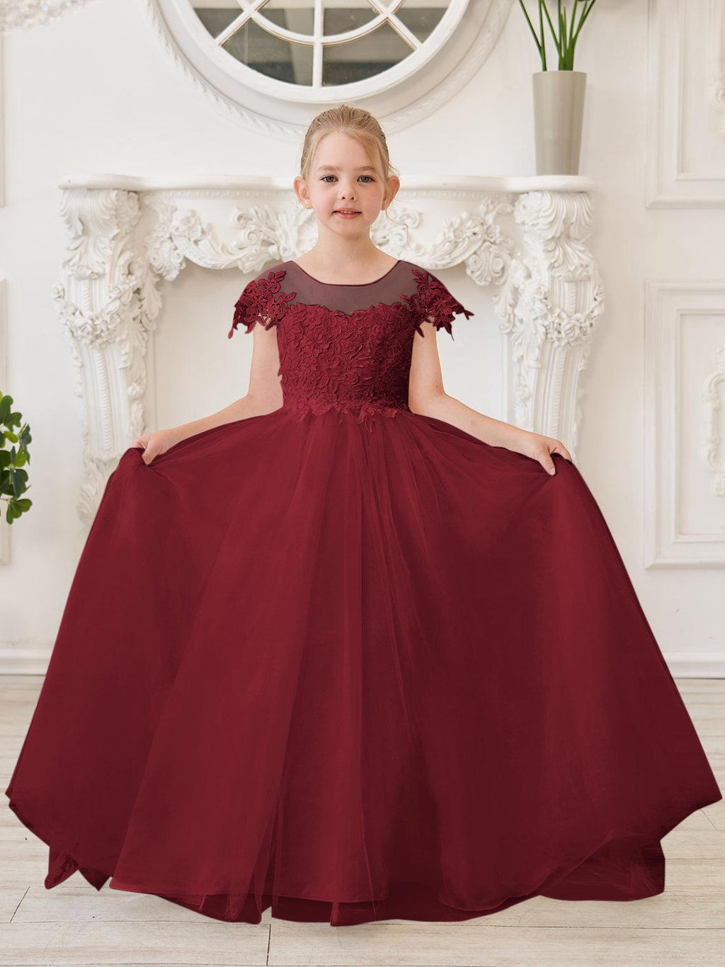 Vestido de princesa para primera comunión de niña de las flores, color marfil, con cola desmontable 