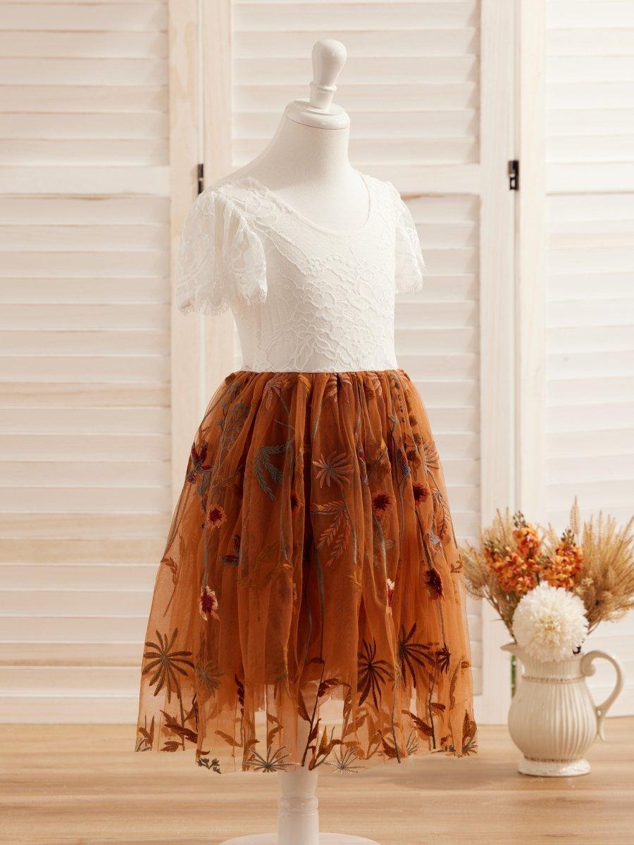 LalaMira Cap Sleeves Knee-length Flower Girl Dress 228017 Burnt Orange / 12M