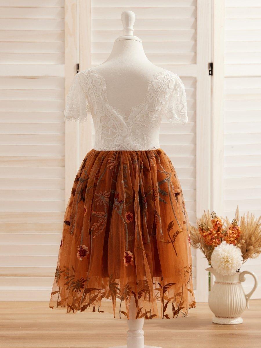 LalaMira Cap Sleeves Knee-length Flower Girl Dress 228017 Burnt Orange / 12M