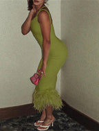 Meerjungfrau/Trompete Partykleider Sexy Kleid Hochzeitsgast Homecoming Tee-Länge Ärmellos Ein Schulter Polyester mit Feder