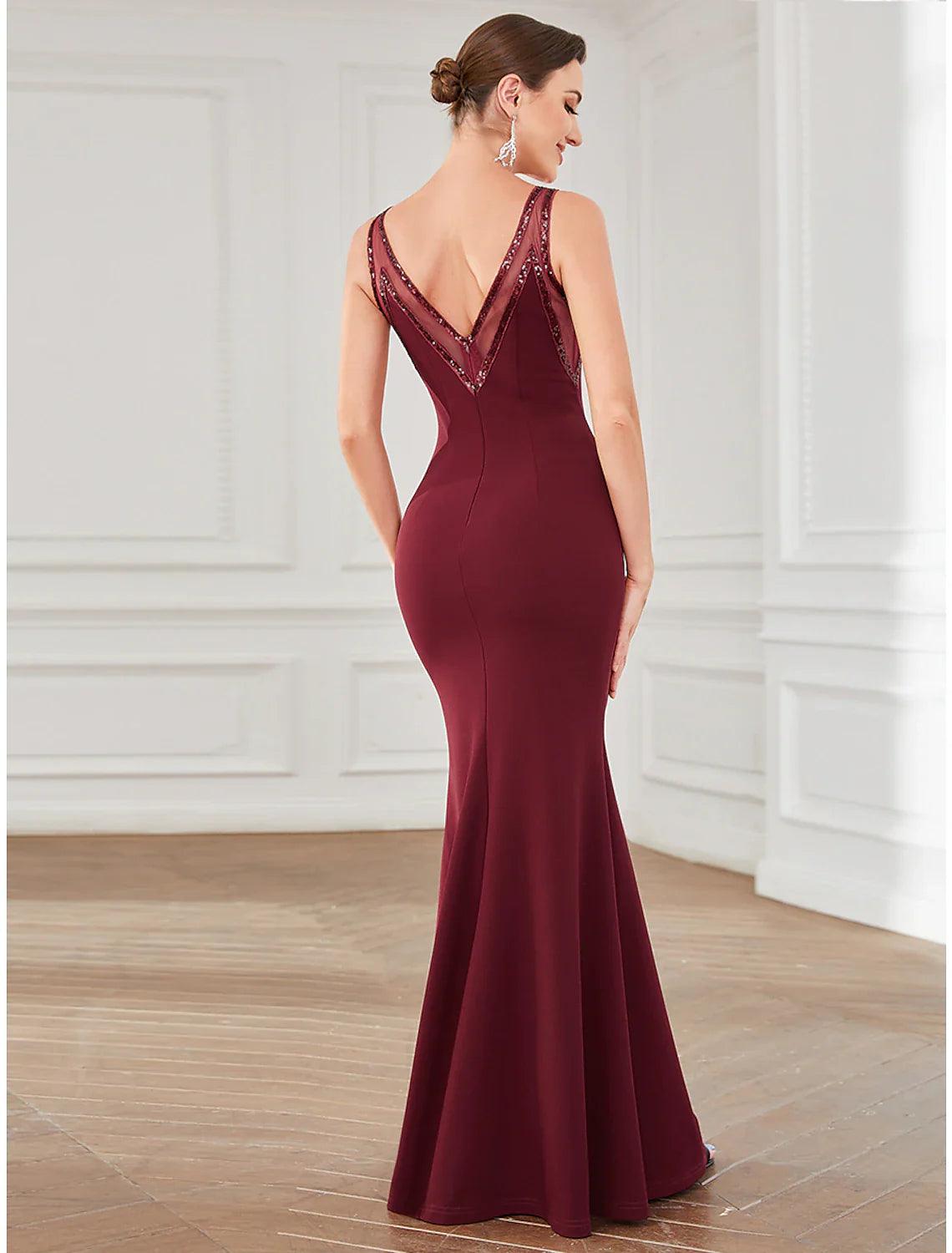 Vestidos de fiesta de sirena/trompeta, espalda abierta, para invitados de boda, largo hasta el suelo, sin mangas, cuello joya, poliéster con cristales