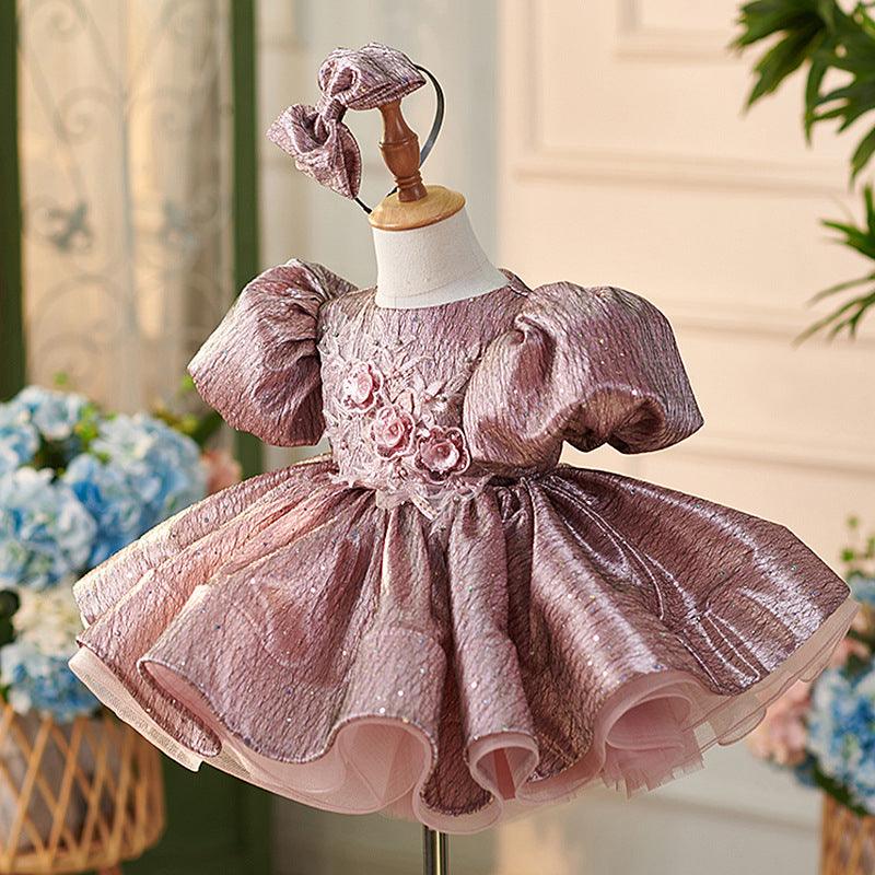 Vestido de fiesta de primer cumpleaños para niña, de jacquard, hasta la rodilla 