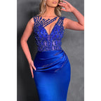 Vestido de noche para fiesta, graduación, satén, redondo, sin mangas, con pliegues y cuentas 