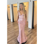 Vestido de fiesta sexy y atractivo de corte trompeta/sirena con tirantes cruzados y escote en V