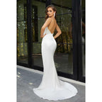 V-Neck Spaghetti Straps Backless Ruched Long Prom Evening Dress