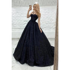 Vestido de fiesta brillante de corte A con tirantes finos y bolsillos 
