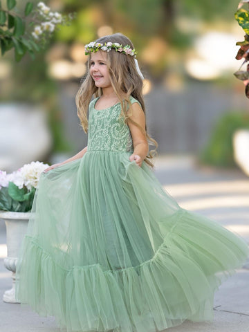 Vestido bohemio de tul con encaje hasta el suelo para niña de las flores 