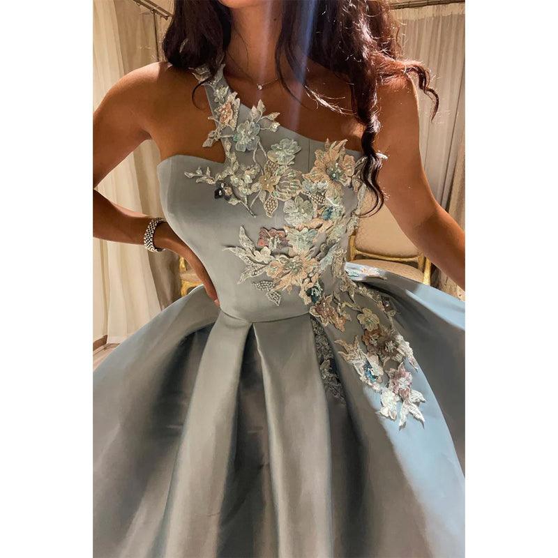 Vestido de fiesta vintage con apliques de un solo hombro único y dulce 