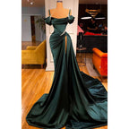 Spaghettiträger Perlen A-Linie Langes formelles Abendkleid mit Schlitz