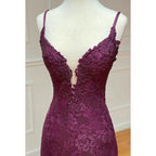 Vestido de fiesta de noche estilo sirena, sexy y atractivo, con tirantes, espalda descubierta, apliques y aberturas laterales