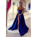 Vestido de noche largo de fiesta con corte A, fruncido, sin tirantes y con cuentas