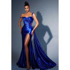 Vestido de noche largo de satén con lentejuelas y escote en forma de corazón