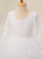 Vestido blanco de tul con encaje hasta la rodilla (2003227580) 