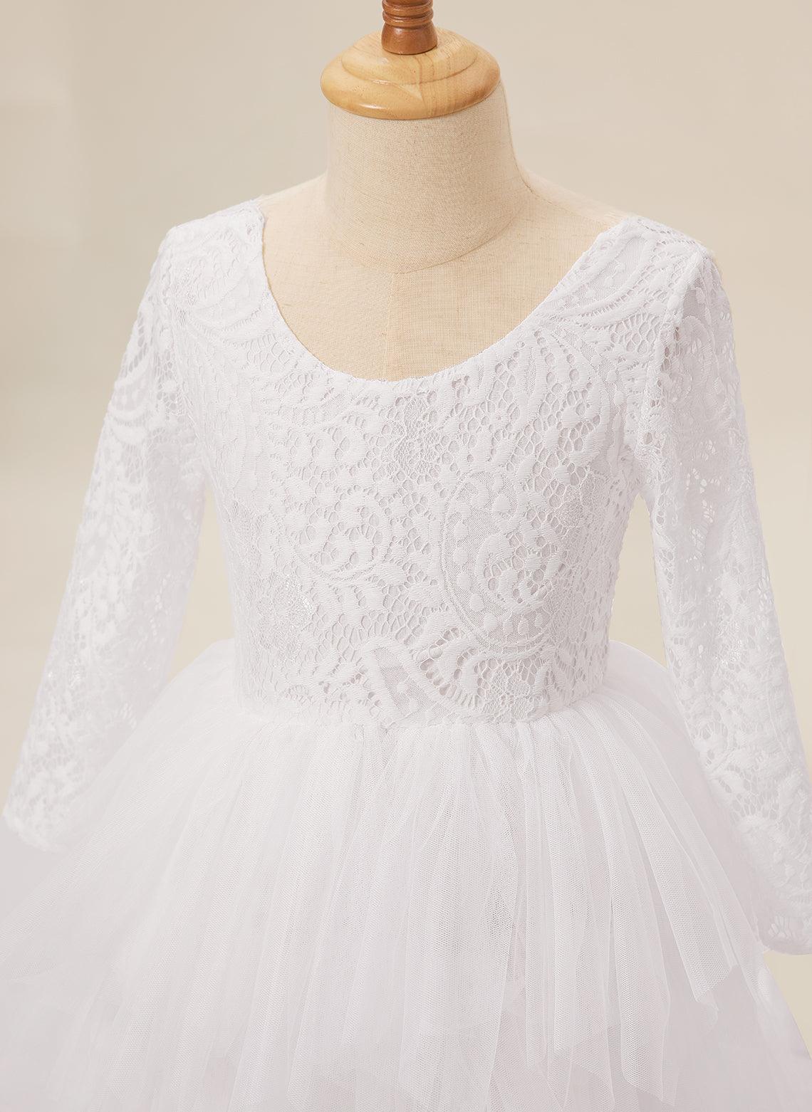 Vestido blanco de tul con encaje hasta la rodilla (2003227580) 