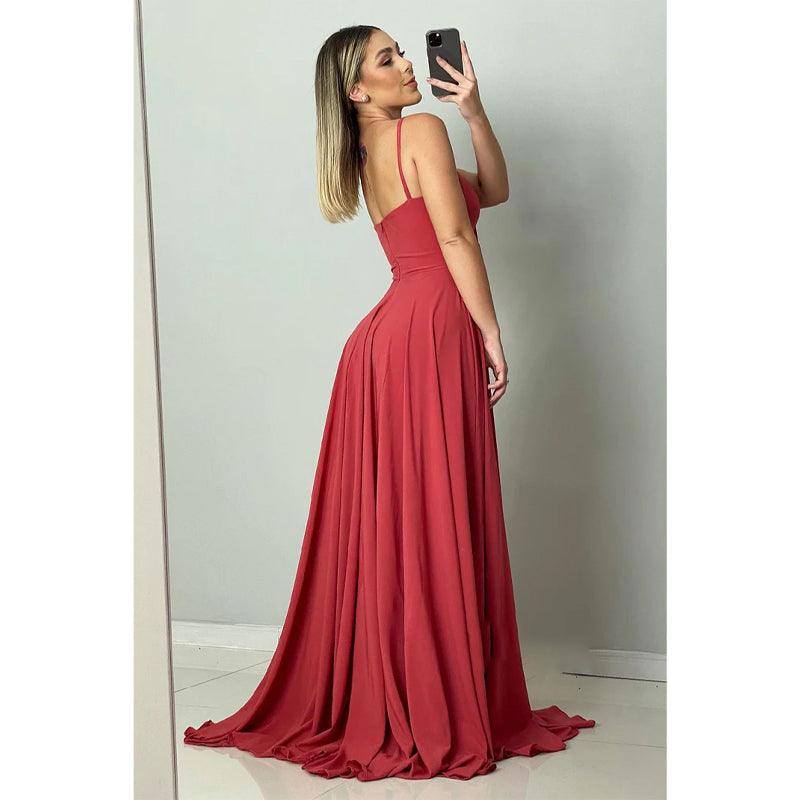 Spaghettiträger Herzausschnitt Langes Brautjungfernkleid Abendkleid 