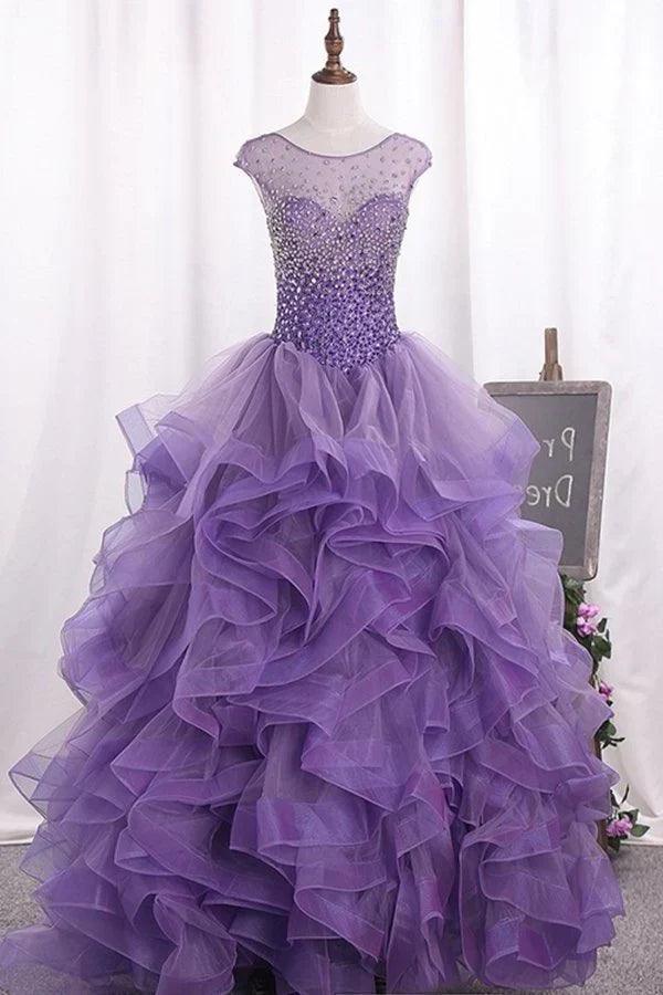 Vestidos de quinceañera de tul con escote redondo PYA2FXC4