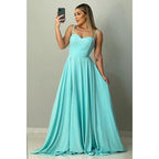 Spaghettiträger Herzausschnitt Langes Brautjungfernkleid Abendkleid 