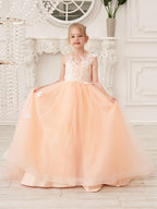 Elegante vestido de tul sin mangas estilo princesa de corte A para niña de las flores 