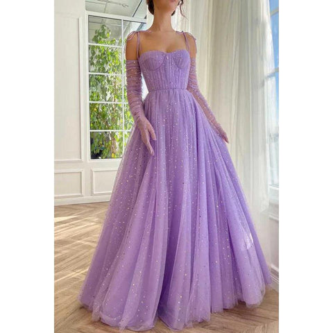 Sweetheart Spaghetti Straps A-Line Tulle Long Prom Dress With Shawl