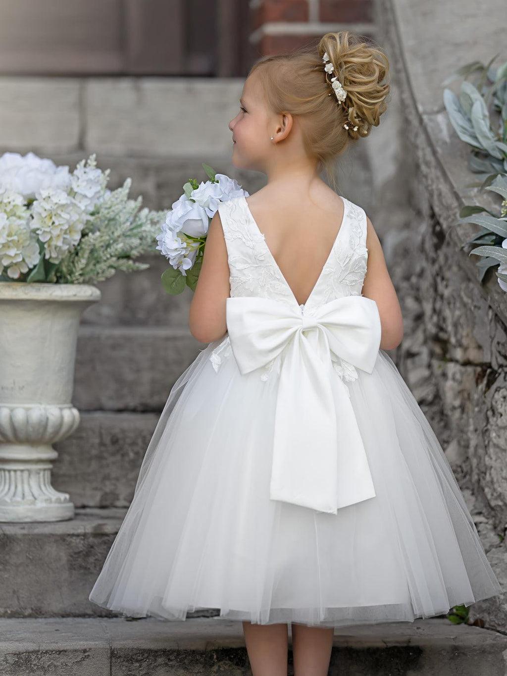 Vestido de niña de las flores sin mangas con encaje de tul hasta la rodilla 