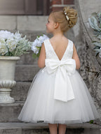 Vestido de niña de las flores sin mangas con encaje de tul hasta la rodilla 