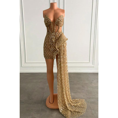 Sexy V-neck Heavy Beads Long Prom Dress for Black Girls Slay