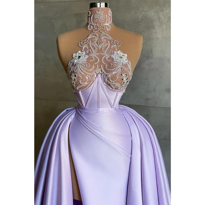 Vestidos de noche formales largos con cuentas y escote ilusión único 