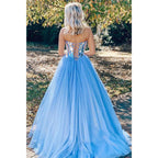 Vestido de fiesta de graduación de corte A con cuentas de tul azul cielo 
