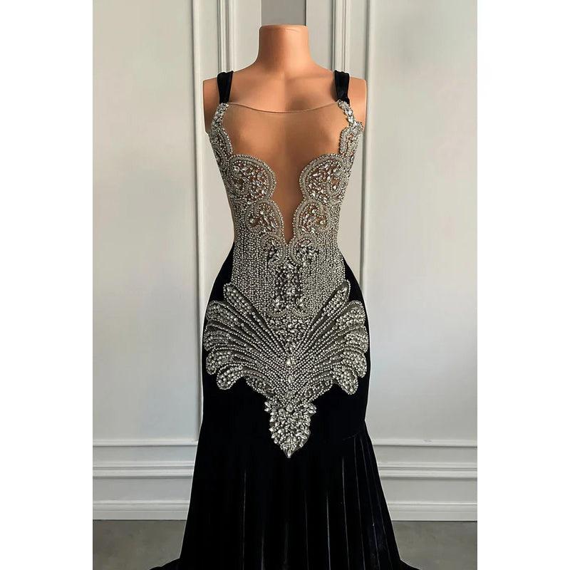Trumpet/Mermaid Ruffles Hot V-neck Straps Rhinestones Evening Party Prom Dress