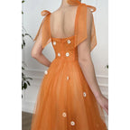 Spaghetti Straps Sweetheart Appliques A-line Long Prom Dress with Pockets