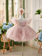 Elegantes rosa Schmetterling Verzierungen Baby Mädchen Kleid 