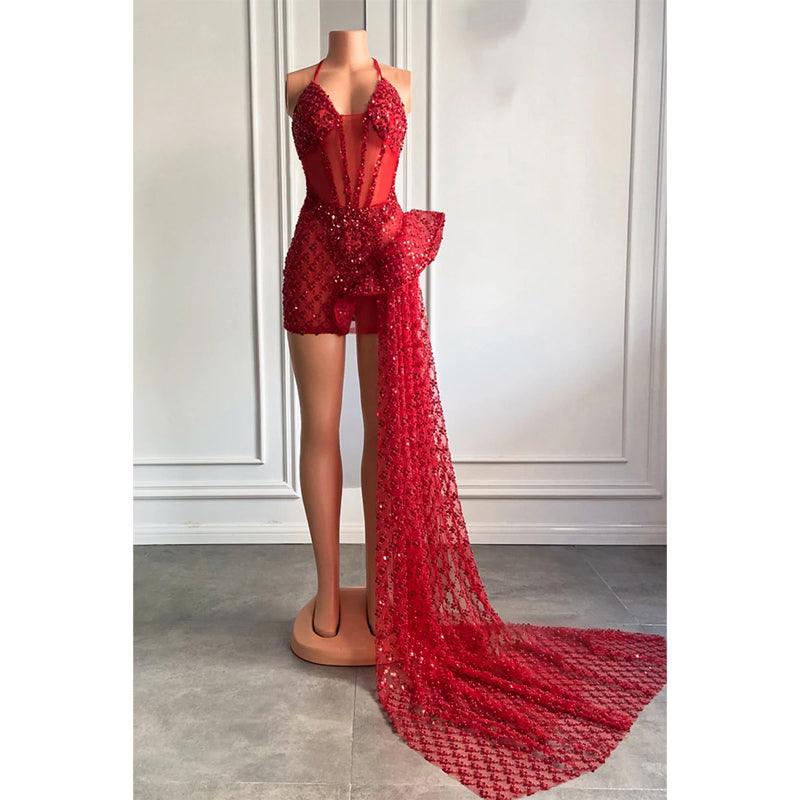 Sexy V-Ausschnitt Schwere Perlen Langes Ballkleid für Schwarze Mädchen Slay 