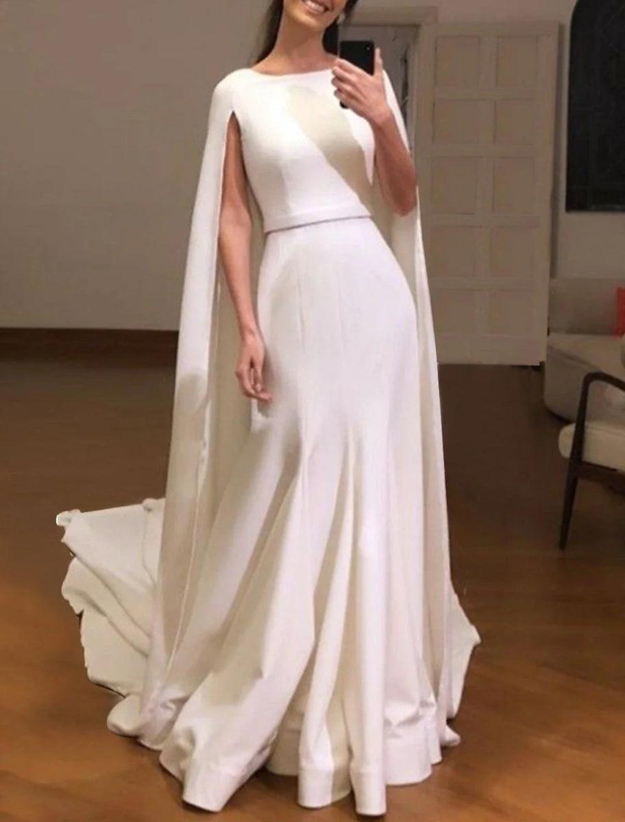 NumberSea - Casual Wedding Dresses A - Line Scoop Neck Sleeveless Sweep / Brush Train Stretch Fabric Bridal Gowns With Sash / Ribbon