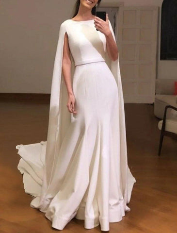 NumberSea - Casual Wedding Dresses A - Line Scoop Neck Sleeveless Sweep / Brush Train Stretch Fabric Bridal Gowns With Sash / Ribbon