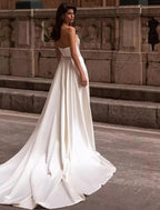 NumberSea - Casual Wedding Dresses A - Line Separates Separates Chapel Train Satin OverSkirts Bridal Gowns With Solid Color
