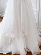 NumberSea - Casual Wedding Dresses Sheath / Column Camisole Sleeveless Court Train Chiffon Bridal Gowns With Pleats