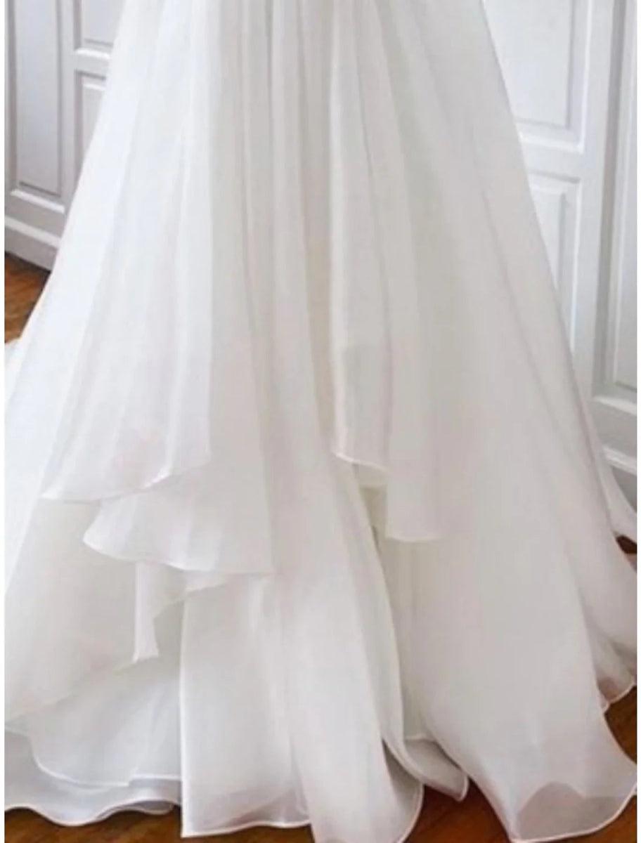 NumberSea - Casual Wedding Dresses Sheath / Column Camisole Sleeveless Court Train Chiffon Bridal Gowns With Pleats