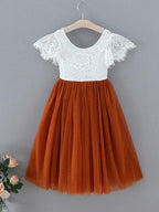 Vestido bohemio de encaje naranja quemado hasta los tobillos para niña de las flores 